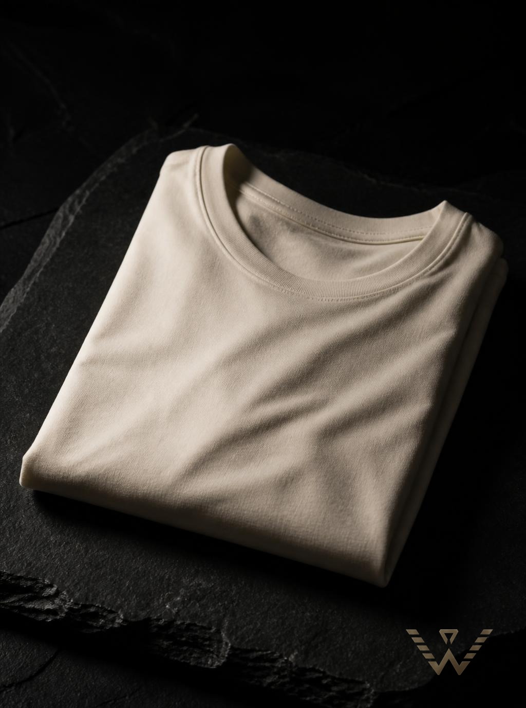 Ivory cotton t-shirt folded on slate